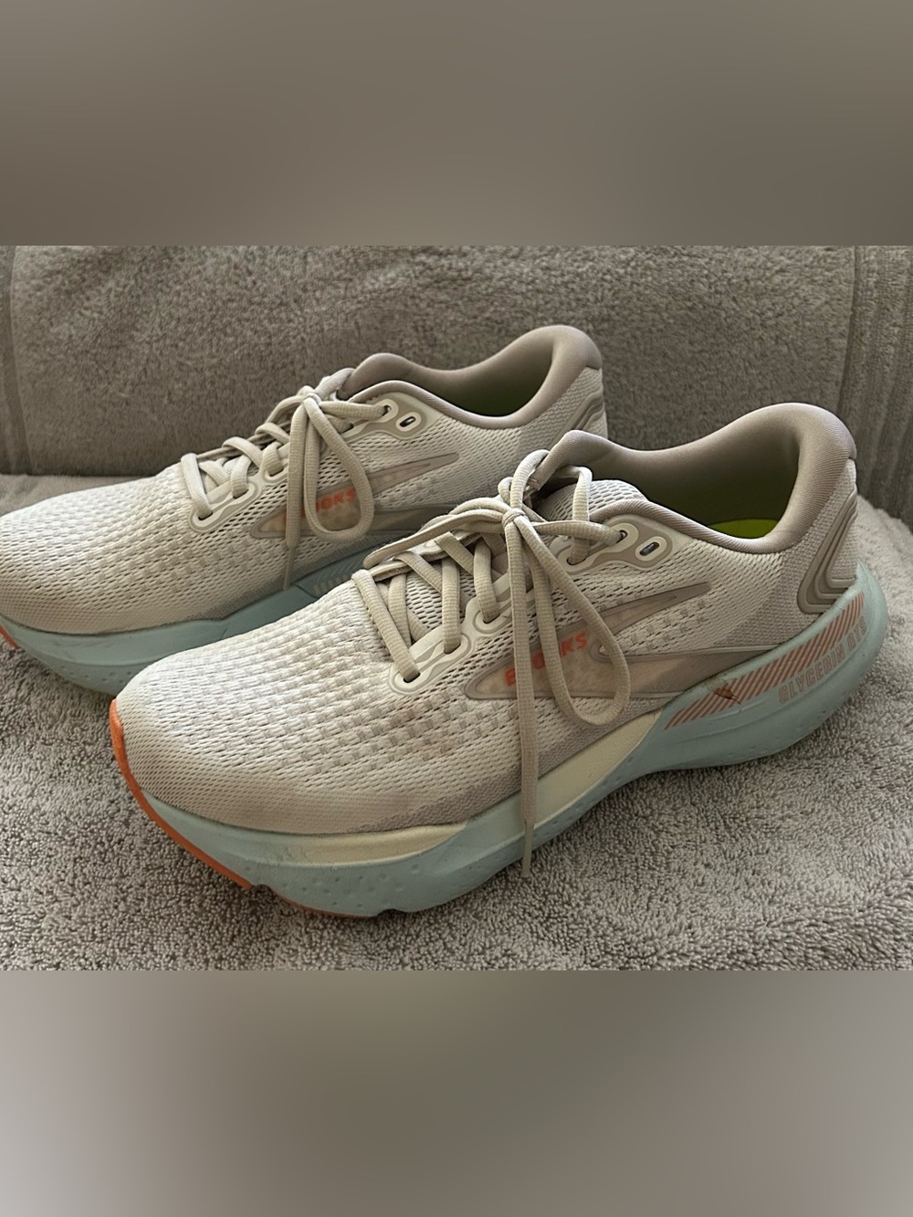 Brooks Women's Neutral Running Shoes - Cream with Light Blue and Orange Accent